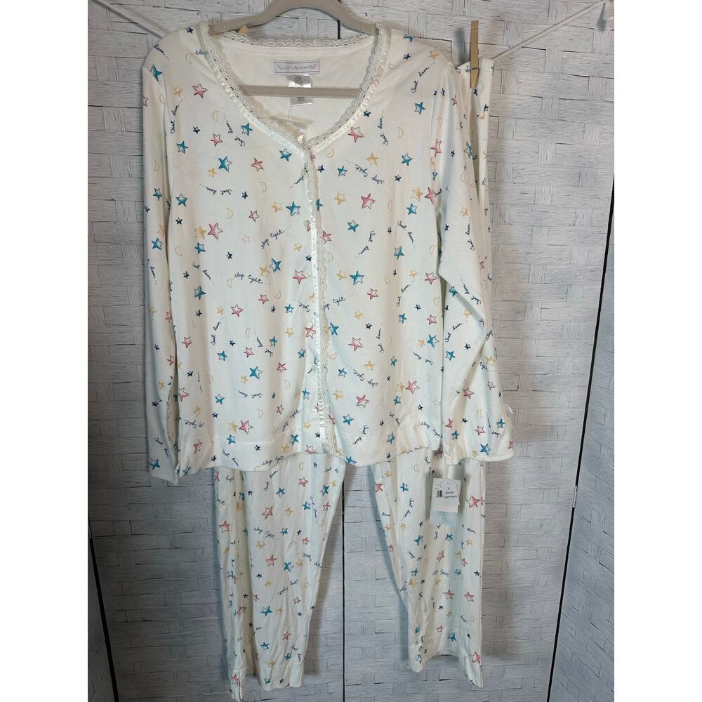 Earth Angel‎ women’s pajamas Cozycore long sleeve pants stars moons soft lace